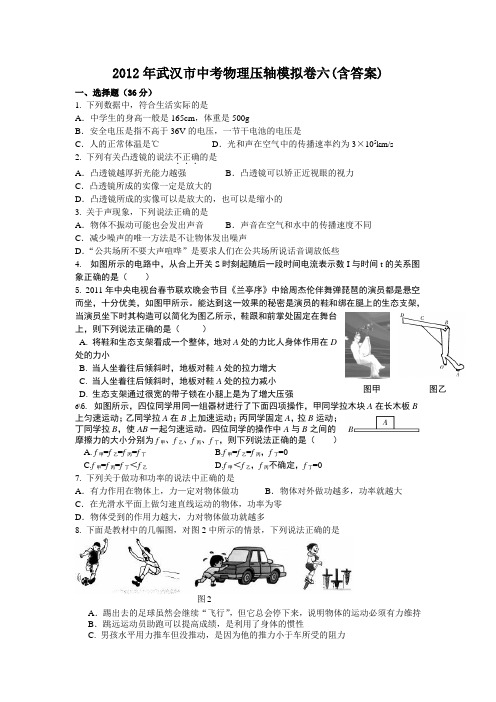 2012年武汉市中考物理压轴模拟卷六(word版含答案)