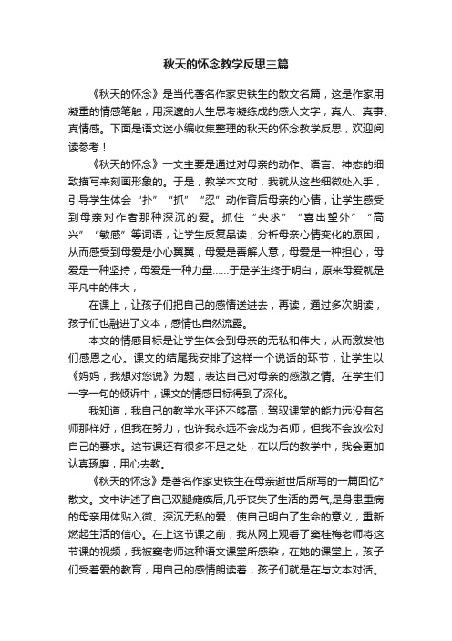 秋天的怀念教学反思三篇