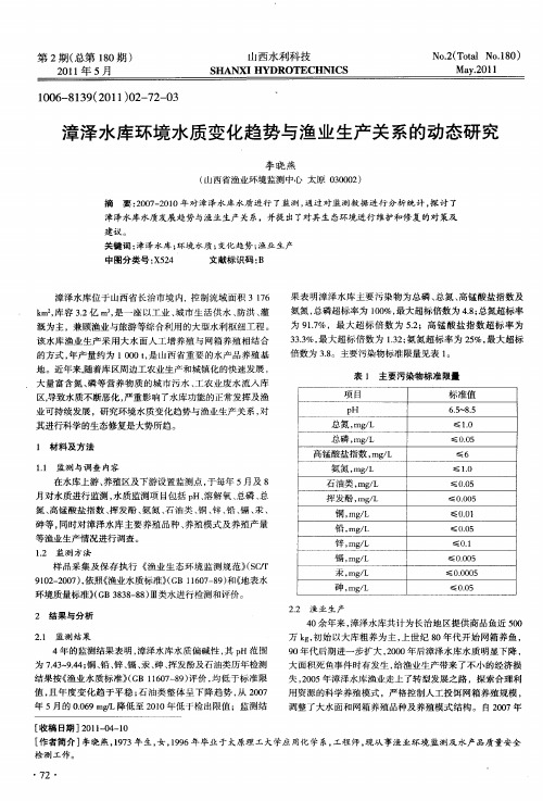 漳泽水库环境水质变化趋势与渔业生产关系的动态研究