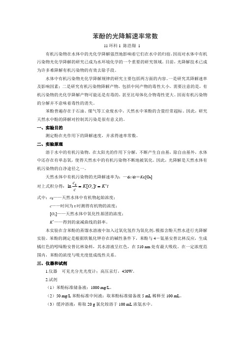 实验8 苯酚的光降解速率常数