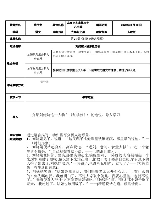 红楼梦-“可爱的”刘姥姥 初中语文教案九年级语文教学设计 人教版