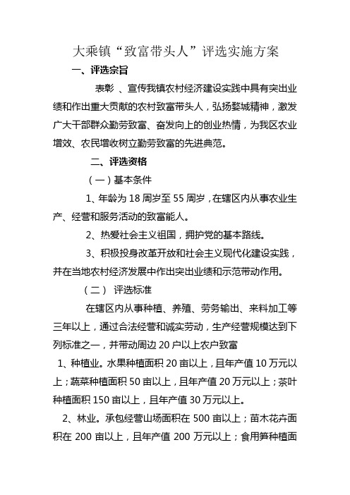 最新致富带头人评选方案讲课教案