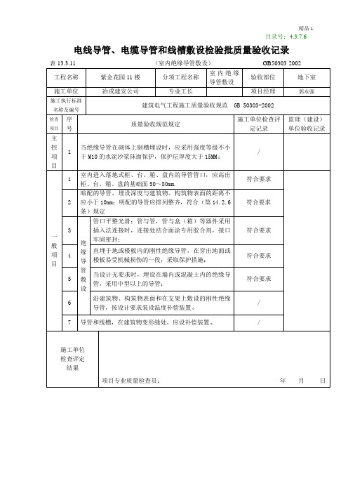 电线导管、电缆导管和线槽敷设检验批质量验收记录(室内绝缘)