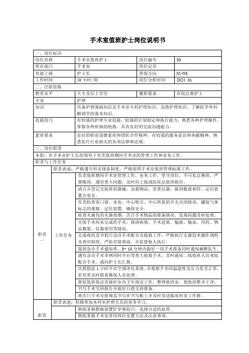 手术室值班护士岗位说明书