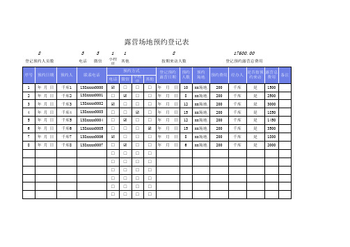 露营场地预约登记表Excel表格模板