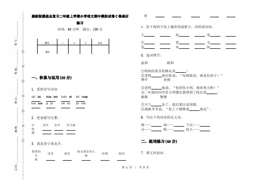 最新版摸底总复习二年级上学期小学语文期中模拟试卷C卷课后练习