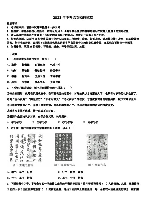 2023届广西省南宁市重点名校中考语文仿真试卷含解析