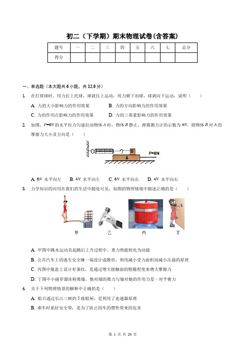 初二(下学期)期末物理试卷(含答案)