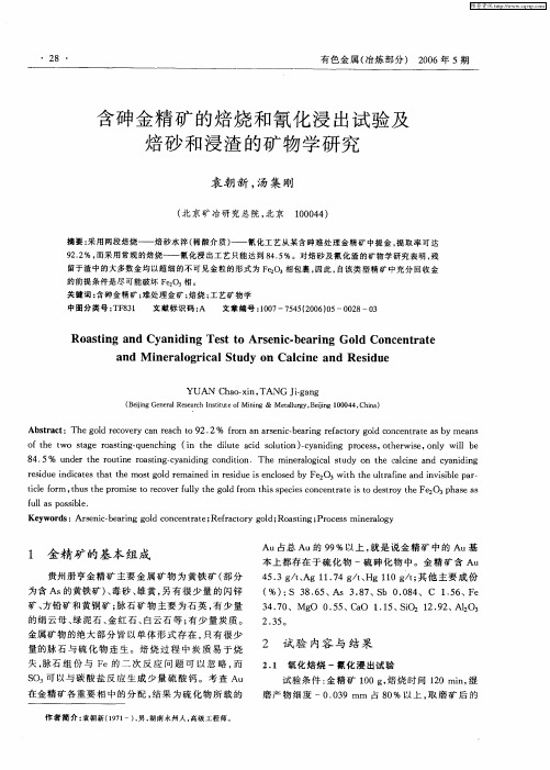 含砷金精矿的焙烧和氰化浸出试验及焙砂和浸渣的矿物学研究