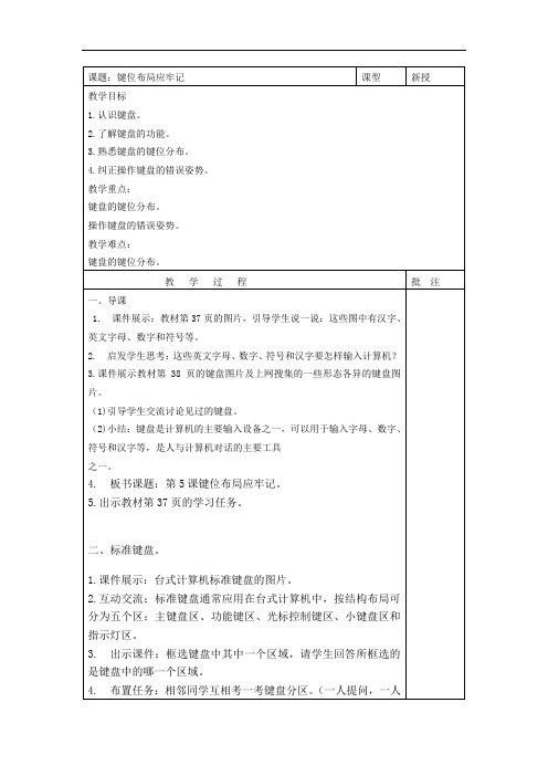 闽教版三年级上信息技术第7课时键位布局应牢记