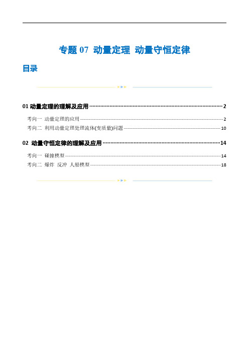 专题07 动量定理 动量守恒定律(练习)(解析版)-2024年高考物理二轮复习讲练测(新教材新高考)