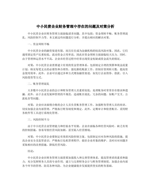 中小民营企业财务管理中存在的问题及对策分析