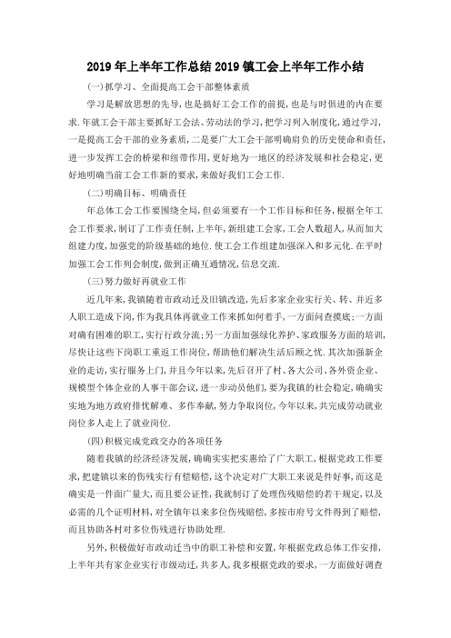 最新-2019年上半年工作总结 2019镇工会上半年工作小结 精品