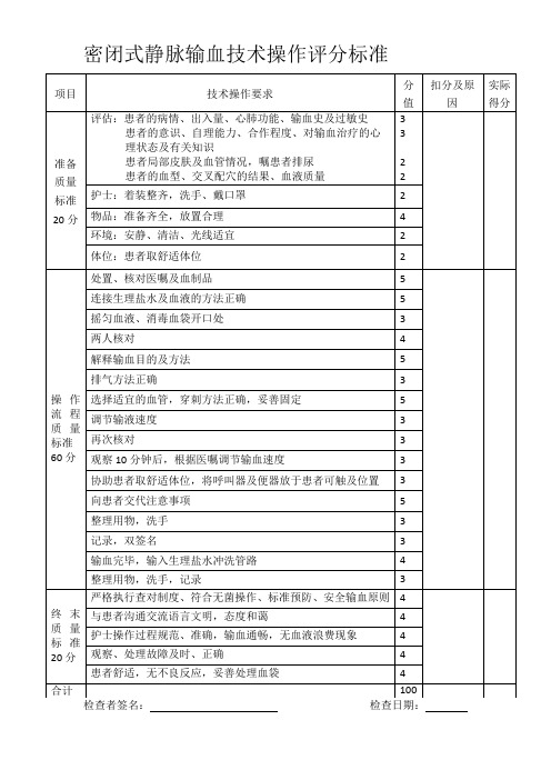 密闭式静脉输血技术操作评分标准(1)