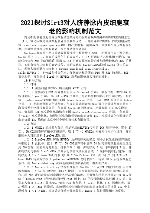 2021探讨Sirt3对人脐静脉内皮细胞衰老的影响机制范文3