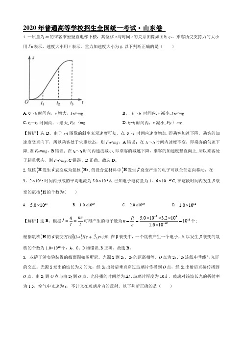 2020年新高考山东卷物理试题解析