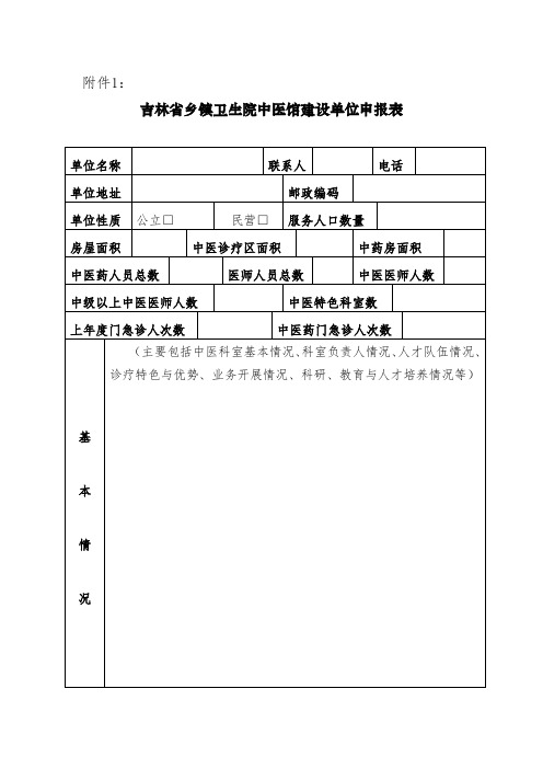 XXXXXX乡镇卫生院中医馆建设单位申报表