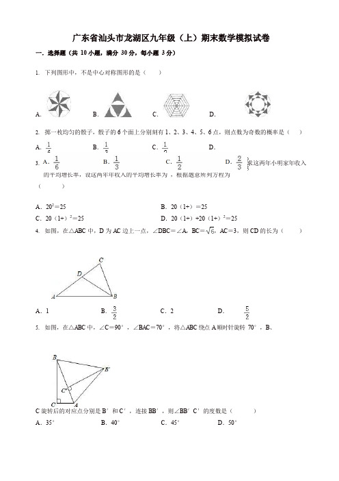 2019-2020年汕头市龙湖区九年级上册期末数学模拟试卷(有答案)