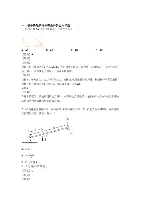 2020-2021中考物理复习《杠杆平衡》专项综合练习及答案