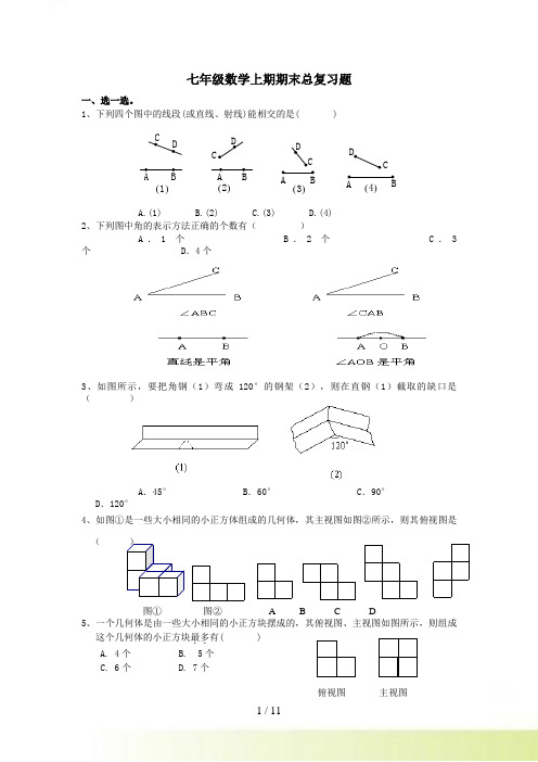 七年级上期数学期末总复习题