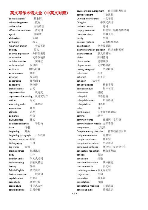 英文写作术语大全(中英文对照)