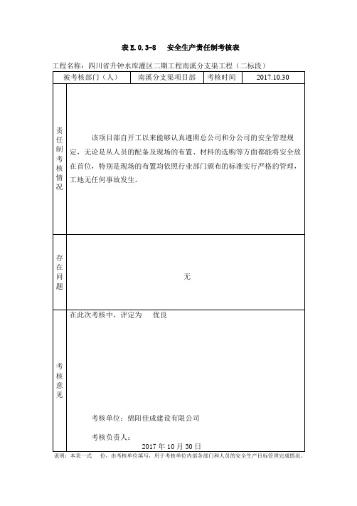 水利安全资料安全生产责任制考核记录