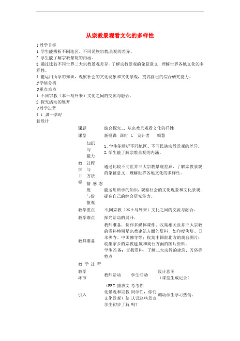 八年级历史与社会上册 第二单元 综合探究二 从宗教景