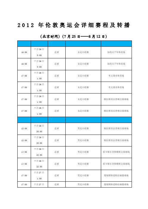 X伦敦奥运会赛程大全北京时间完整版