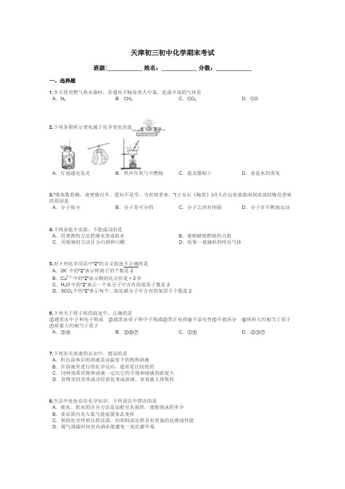 天津初三初中化学期末考试带答案解析
