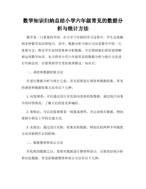 数学知识归纳总结小学六年级常见的数据分析与统计方法