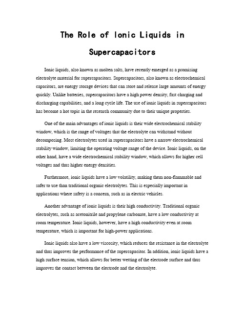 The Role of Ionic Liquids in Supercapacitors