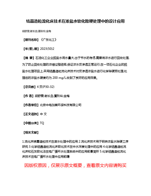 结晶造粒流化床技术在浓盐水软化除硬处理中的设计应用