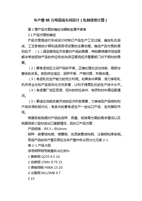 年产量65万吨高线车间设计（轧制速度计算）