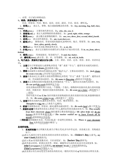 词类、句子成分和构成词