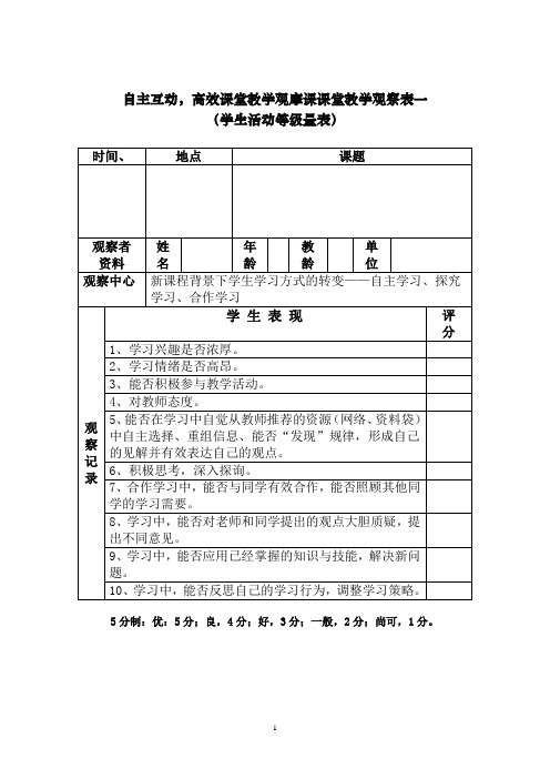 课堂观察量表