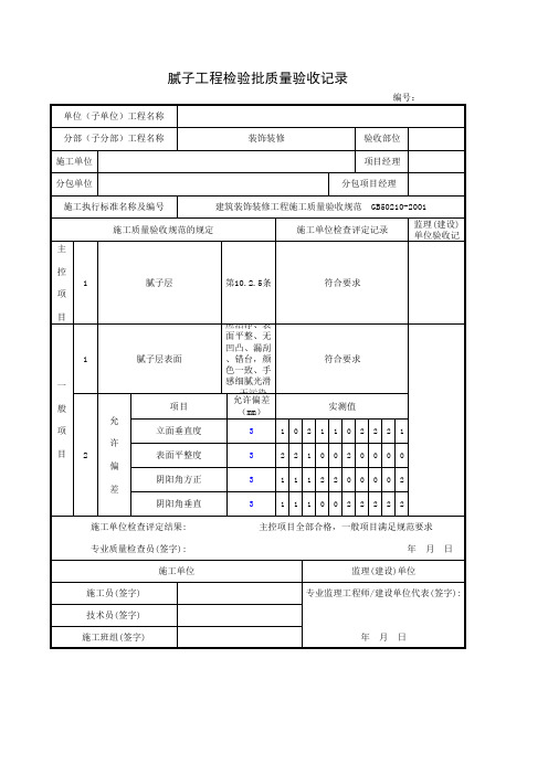 外墙腻子工程检验批质量验收记录