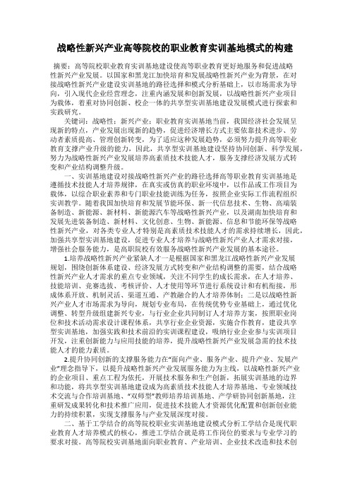 战略性新兴产业高等院校的职业教育实训基地模式的构建