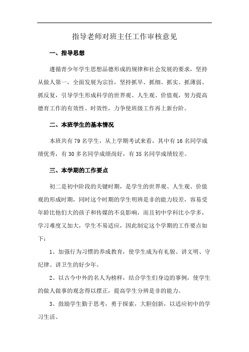 指导老师对班主任工作审核意见