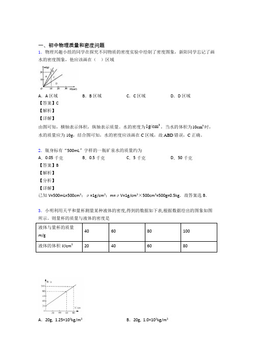 2020-2021物理质量和密度问题的专项培优 易错 难题练习题(含答案)及详细答案