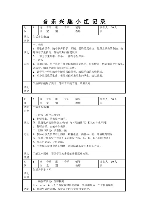 音乐兴趣小组活动记录