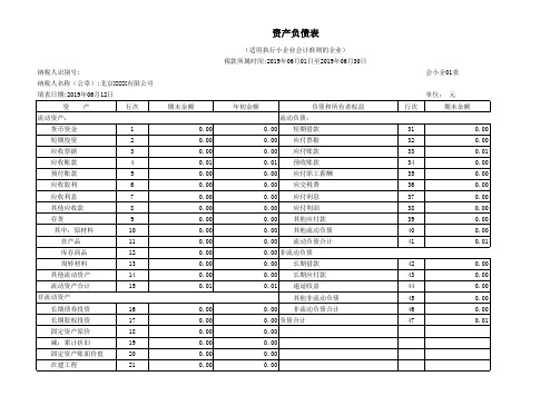 2019年新版企业财务报表——资产负债表_月报(适用执行小企业会计准则的企业)零申报模板