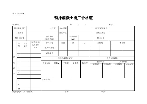 某预拌混凝土出厂合格证