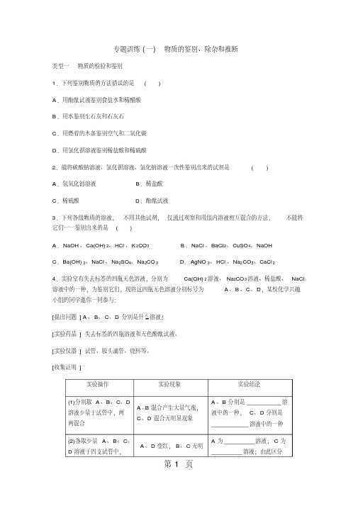 专题训练(一)物质的鉴别、除杂和推断.pdf