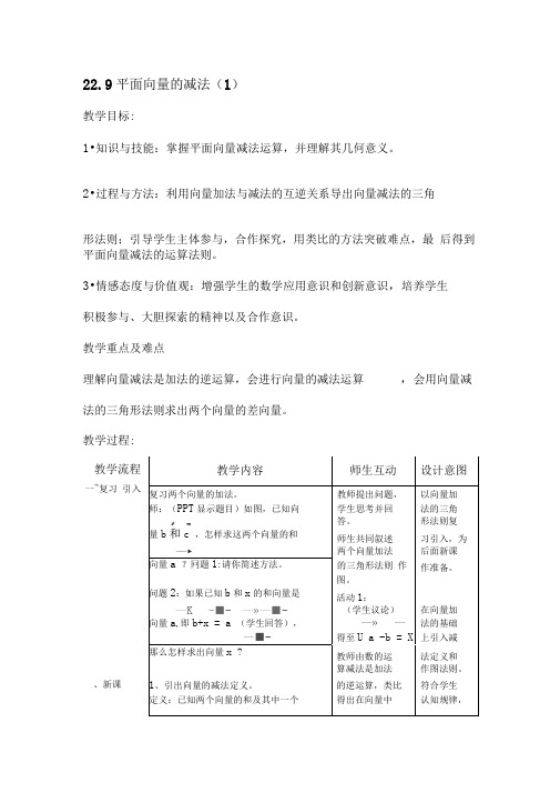 229平面向量的减法