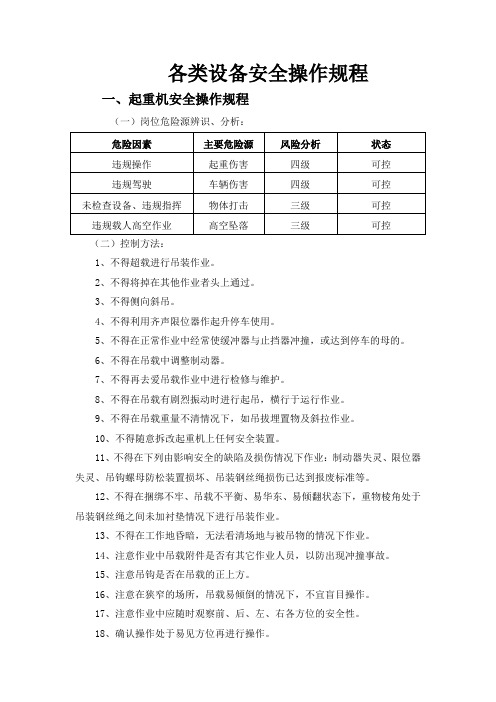 各类设备安全操作规程