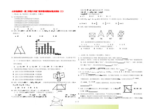 山东省威海市—八年级数学第二学期期末模拟试卷(三)