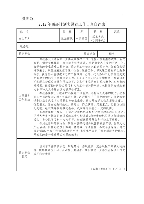 志愿者工作自查自评表