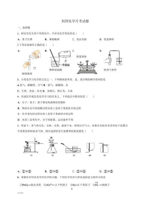 鲁教版化学九年级下册初四月考试题.docx