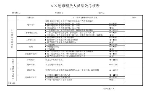 理货员绩效考核表