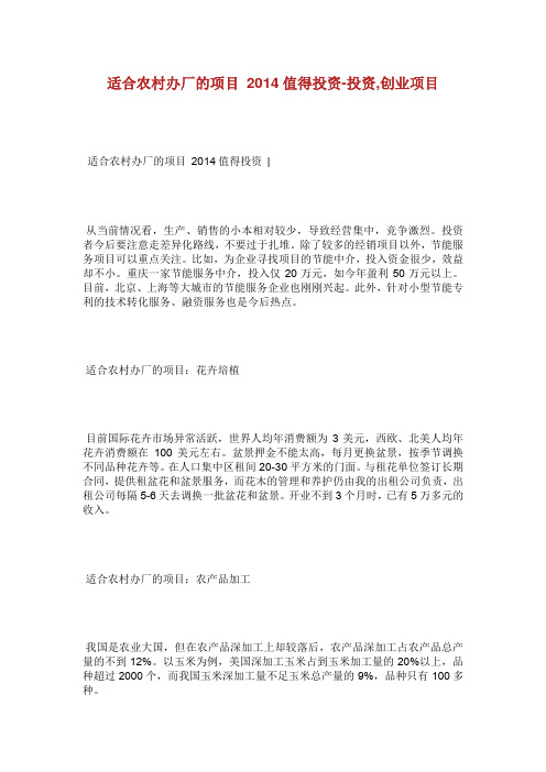 适合农村办厂的项目值得投资投资创业项目.doc